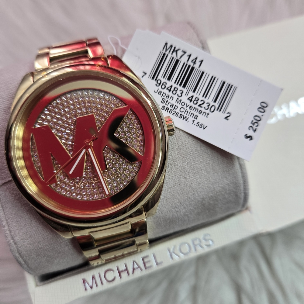 Michael Kors Rose Gold Crystal MK Logo Bracelet Watch